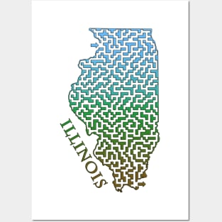 Illinois State Outline Maze & Labyrinth T-Shirt Posters and Art